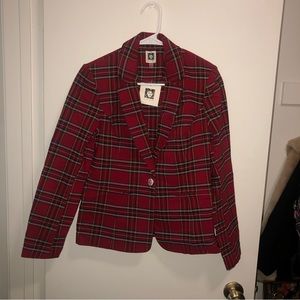 BNWT! Anne Klein Red Tartan Plaid Stretch Jacket